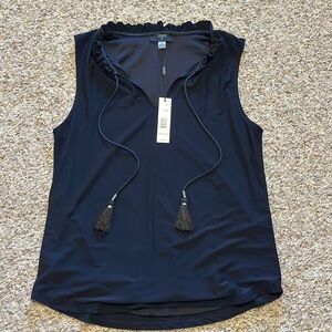 Tahari Navy Ruffle Neck Tank Top - Size Small